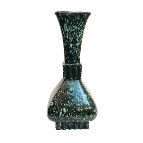 Savoy China Green White Splatter Ceramic Vase 12” MCM Vintage USA Flared Genie - Picture 4 of 12